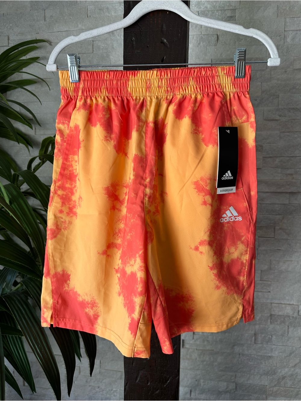 adidas “Axis” Hazy Orange and Red Tie-Dye Athletic Shorts Size L (14/16) New